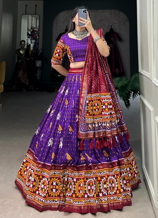 Tussar Silk Purple Navratri Wear Patola Print Readymade Lehenga Choli